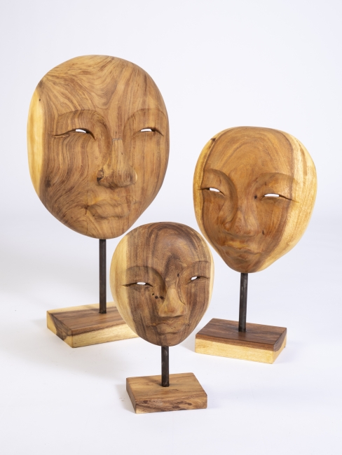 Teakholz-Skulptur „Gesicht“ in drei Ausführungen